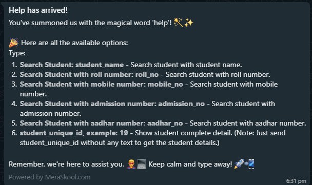 Principal WhatsApp bot help command - get instant help