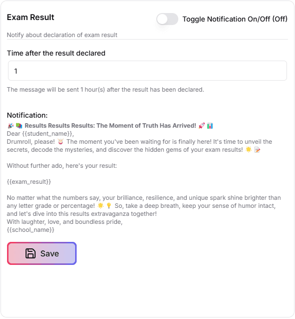 Fees Notification control